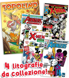 Topolino 3595 + 4 Litografie Disney Marvel (18x11,8cm)